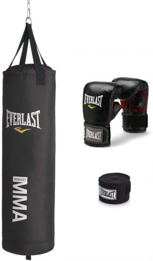 Fitness-products  איגרוף Everlast ערכת שקיות כבדות MMA 31.8 ק"ג, שחור