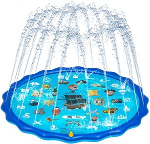 משטח משחק מפזרים והתזות של OBUBY לילדים, צעצועי מים משודרגים 172 ס"מ לקיץ בחוץ משטח התזת בריכה לפעוטות תינוקות, משטח משחק במים חיצוני עבור (כחול)